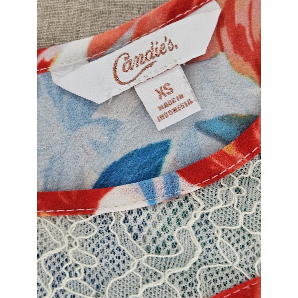 Floral Lace Inset Sleeveless Top Women's Size XS Tropical Print By Candies - Picture 5 of 7